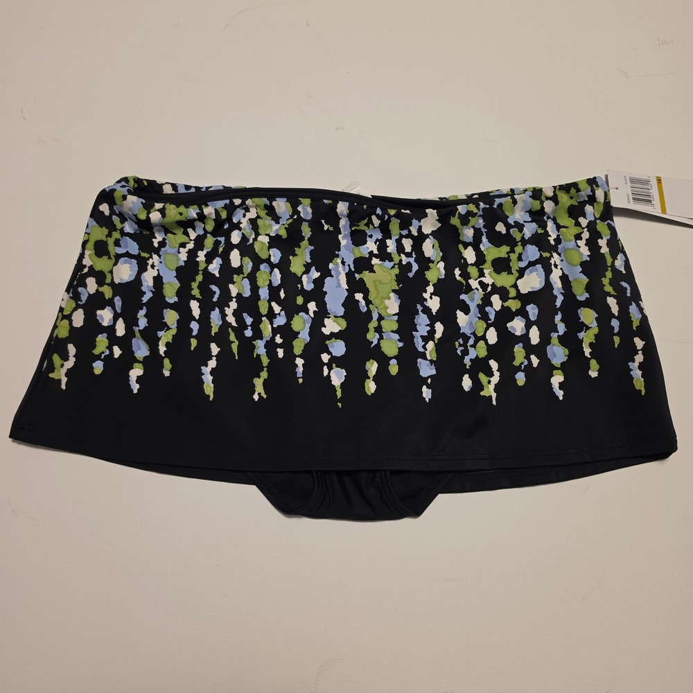 Be Creative Abstract Leopard Print Swim Skirt Black Green Blue Size 14 3506940